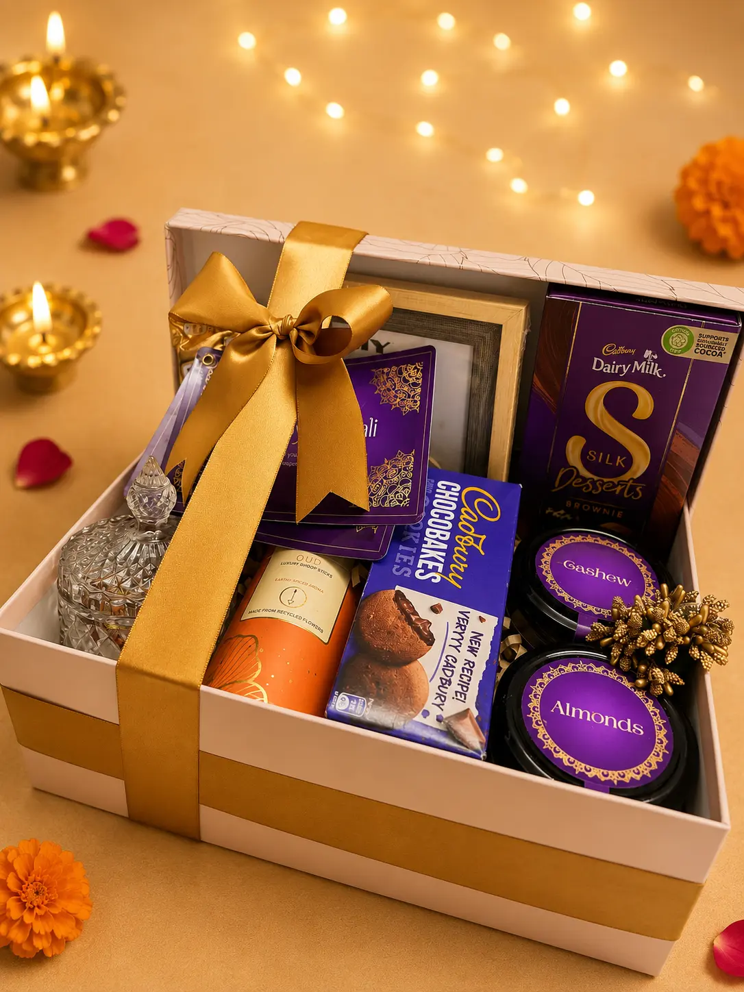 Branded corporate gift hamper with custom labels and packaging